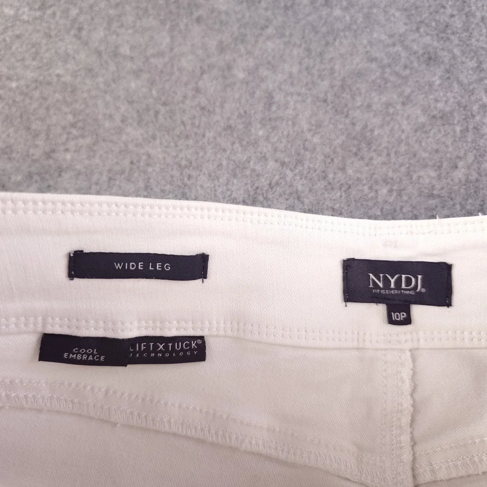 NYDJ Jeans 10p Petite White Cool Embrace Wide Leg 32x20 High Rise Denim